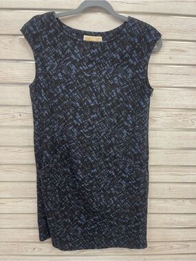 Michael Kors Sleeveless Black & Blue Pattern Shift Dress